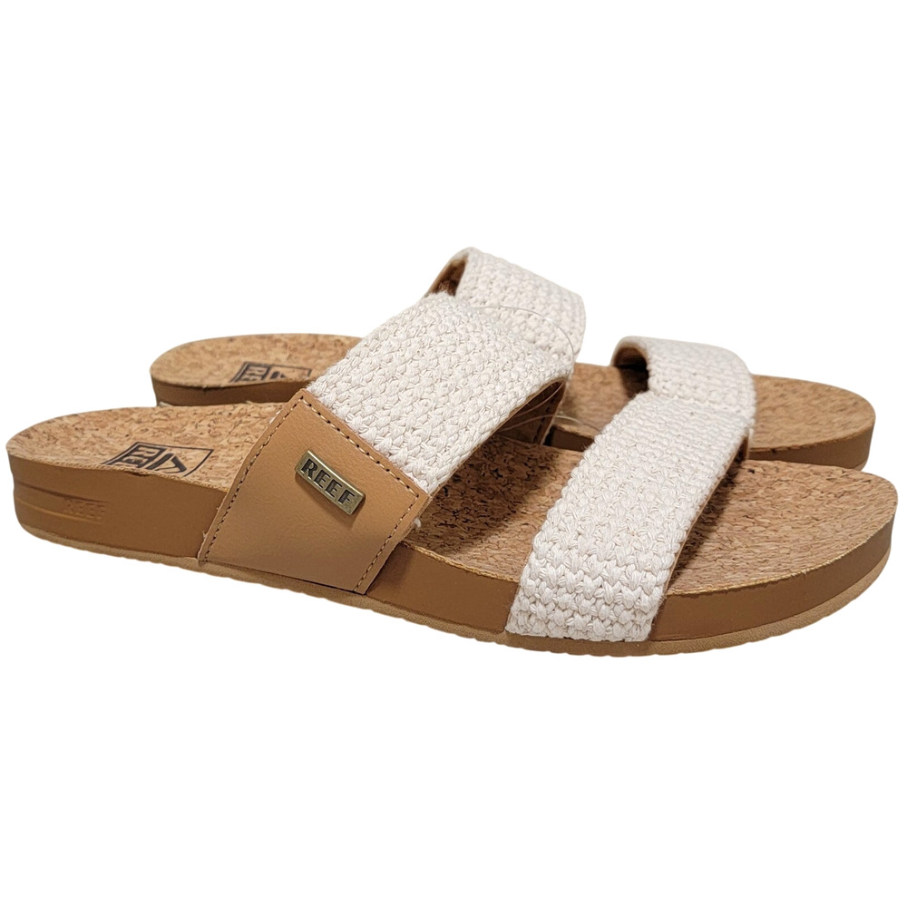 Reef Women Double Strap Slide Sandals Cushion Vista Size US 6 Natural Crochet